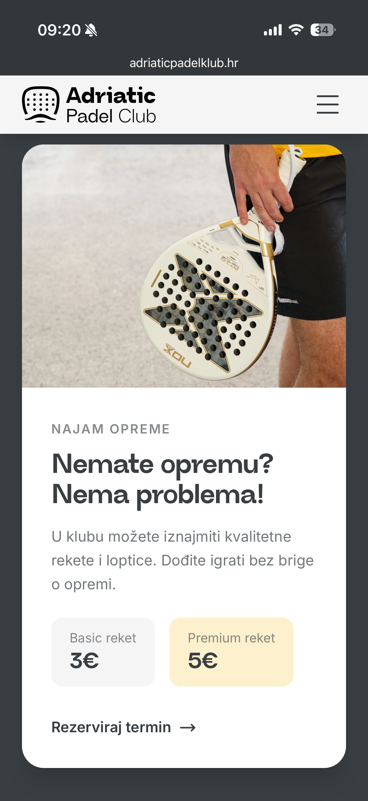 Adriatic Padel Klub · mobilni prikaz 2